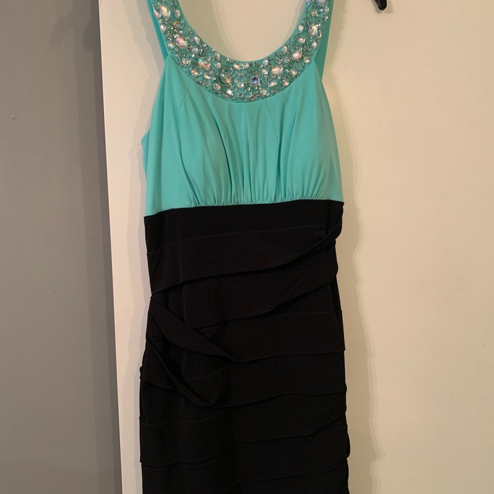 Jodi Kristopher Turquoise and Black Mini Dress